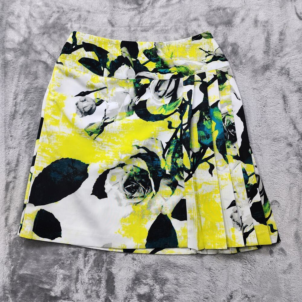 Vintage Worthington Skirt Womens 2P PETITE Yellow Floral Partial Pleated‎ Mini